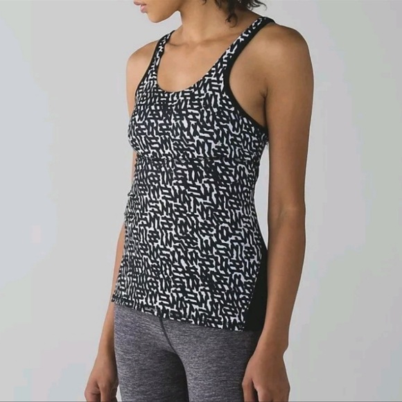 EB Lululemon Crossback Tank Top Black White Print Net Pop Mesh Back - Picture 2 of 16